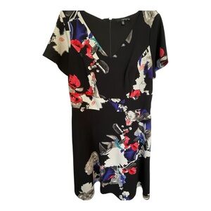 Signature by Sangria Red and Blue Flutter Sleeve Sheath Dress